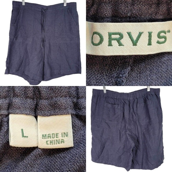 Orvis Pants - Orvis Womens Bermuda Shorts Linen Drawstring Resort Size Large Blue Gray